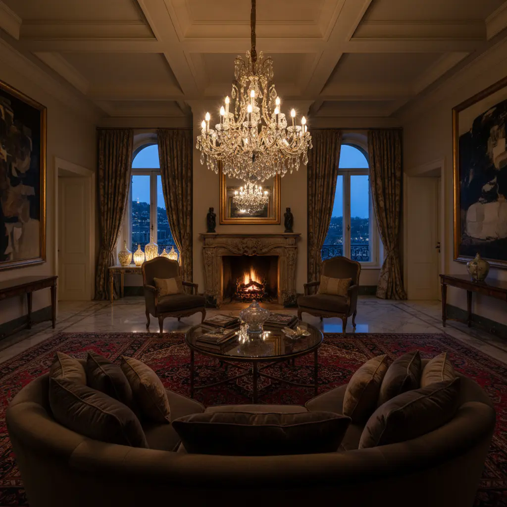 Luxury living room with chandelier